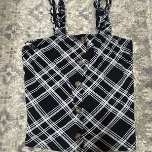 No Boundaries Plaid Black and White Button Front Thick Strap Women's Top Large